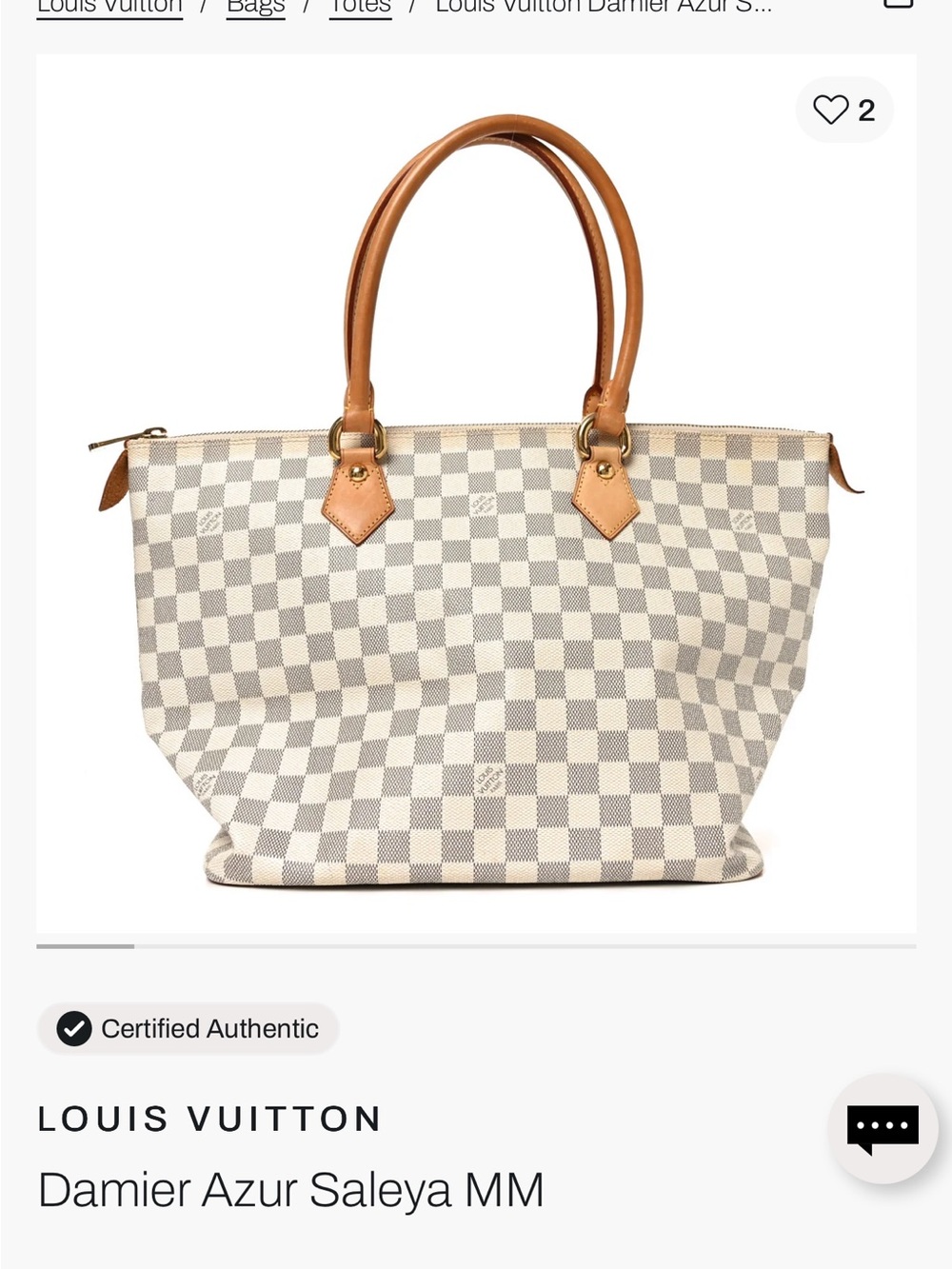 Louis Vuitton Damier Azur Saleya MM Tote in White and Tan Leather